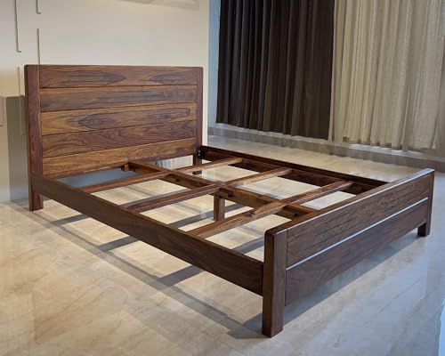 Image of Wood Vestal Sheesham Wood Bed Without Storage, Solid Wood in Natural Finish, Modern Design | Single Bed - Mattress Size (78 inchx36 inch) | Without Mattress & Side Tables | Low Highted | WS - 3'