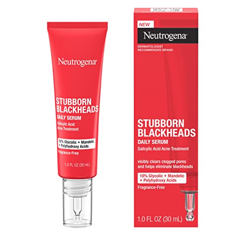 Neutrogena Stubborn Blackheads Daily Acne Facial Serum With Salicylic, Glycolic, Polyhydroxy & Mandelic Acids, Oil-Free Face Serum For Acne-Prone Skin To Help Clear Clogged Pores, 1 Fl. Oz #TOP2