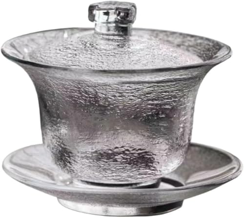 耐熱ガラス 蓋と受け皿付き三才懐蓋碗200ml 紅茶・麦茶用 中国の茶器 誕生日・結婚式・お祝いプレゼント (D)