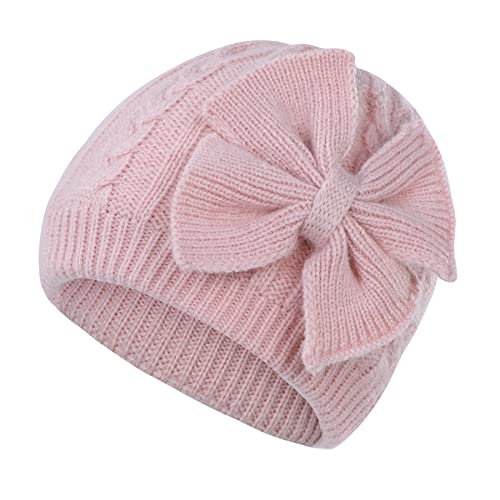 Image of Zando Newborn Baby Girls Hats with Cute Bow Warm Baby Winter Hat Knitted Infant Hat Baby Beanies for Boys Girls 0-6 Months