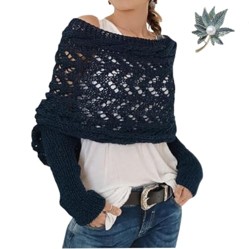 Multifunctional Knitted Cable Wrap Scarf with Sleeves for Women Plus Size