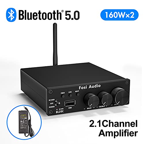 Fosi Audio Bl20C 320 Watts Bluetooth 5.0 Stereo Audio Receiver Amplifier 2.1 Ch Mini Hi-Fi Class D Tda7498E Integrated Amp U-Disk Player For Home Passive Speakers Powered Subwoofer(With Power Supply) #TOP6