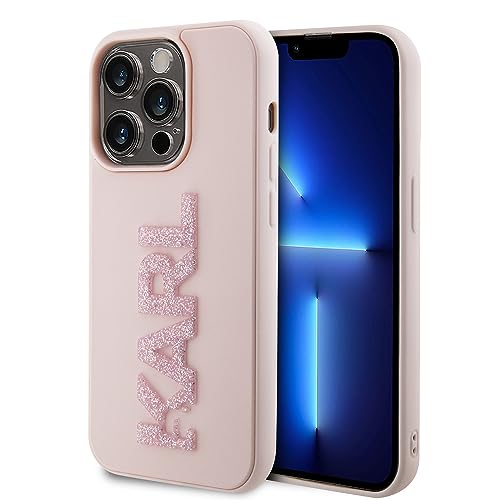 KARL LAGERFELD KLHCP15L3DMBKCP Coque pour iPhone 15 Pro 6,1" Rose Rigide 3D Caoutchouc Glitter Logo