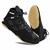 FISTRAGE Wrestling Shoes For Men, Women, Youth Lightweight Shoes Fighting Wrestling - AmmaraHide Seude with Rubber Sole, Sports Master Training Boots | Combat Footwear | Ventilated Design With Mesh | Pro Geniune Handmade Unisex Shoes (Black-Honey, US Footwear Size System, Adult, Men, Numeric, Medium, 11)