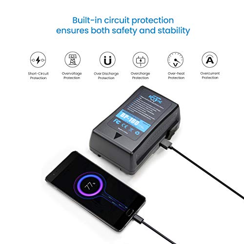 Reytric 154Wh(10400Mah) V Mount/V-Lock Battery With D-Tap Output Charger And D-Tap Cable Compatible Video Camera Camcorder Broadcast Led Light Replacement Brick For Dslr #TOP5