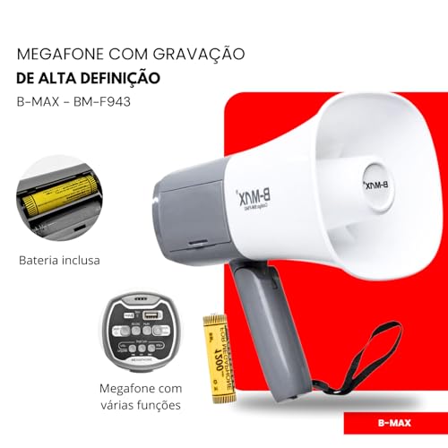 Megafone com Gravação de Alta Definição 20w USB Alcance Longa Distância - Praticidade com Gravação