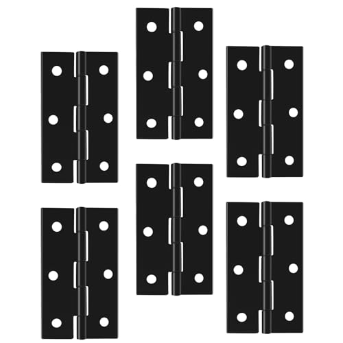 suiwotin 6pcs Butt Hinges Black Door Hinges, 2.63\" x 1.46\" Cabinet Door Hinge, Flat Folding Box Hinge for Jewelry, Wooden Box, Small Cupboard Furniture