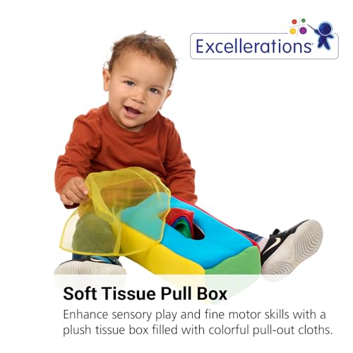 Excellerations Plush Pull & Play 12 inches L x 5-1/2 inches W x 3-1/2 inches H Tissue Box 12 Square Scarves for Children, Kids Educational Baby Toy, 9 Months and Up by Excellerations - Image 3