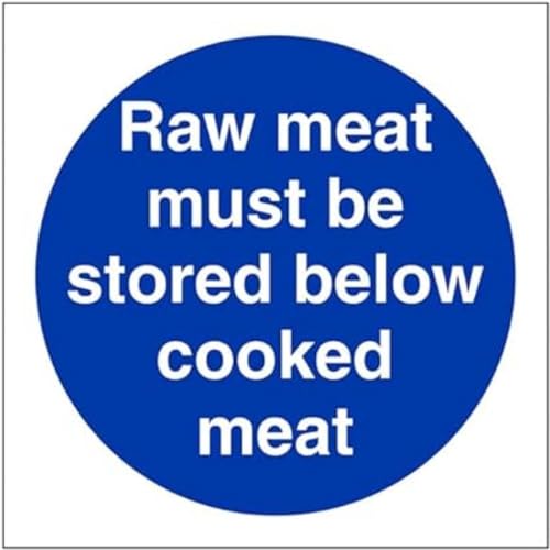V Safety Crudo Meat Muat Be Stored Under Cooked Meat-100X100Mm-Magnetic Safety Sign