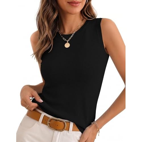 Rapbin Wool Blend Tank Top for Women Sleeveless Sweater Crew Neck Lightweight Basic All-Season