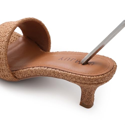 Image of Raffia Sandals Womens Heeled Sandals Comfortable 2 Inch Kitten Heels Lightweight Square Toe Summer heels