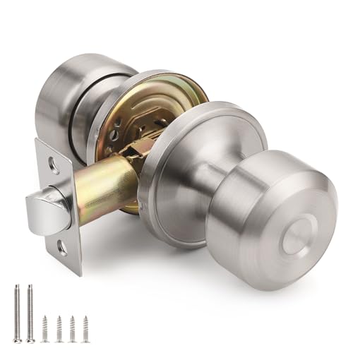 KNOBWELL Brushed Nickel Closet Door Knob, Interior Door Knobs with Cylindrical Shape Knob for Passage, Hallway Doors, Keyless Non-Locking Indoor Door Handle, 1 Pack