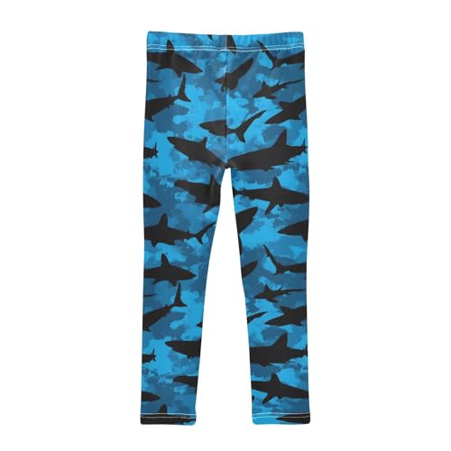 Shark Silhouette Blue Camo Girls Leggings Soft Stretch Workout Yoga Dance Pants for Kids Casual Tights2