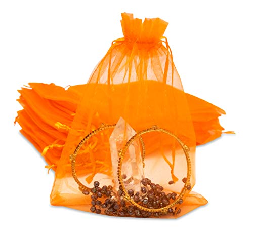 TheDisplayGuys 100-Pack 6 x 8" Organza Gift Bags, Jewelry Bags - Orange