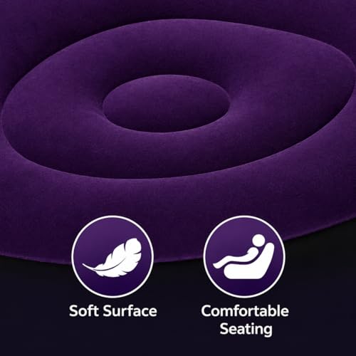 Image of Inflatable Lounge Chair for Adults with Ottoman, Foldable Air Sofa Couch, Portable Blow Up Chair for Living Room Bedroom, Comfortable Indoor Seating, 150 kg Capacity (Purple)