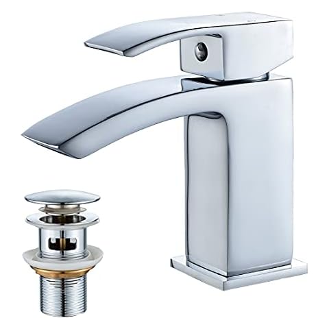 Luckyhome Basin Taps with Waste Mono Bathroom Waterfall Basin Taps Mixer Faucet,Silver Cover