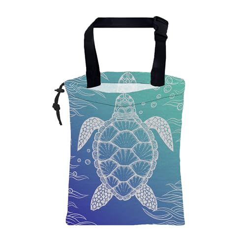 Image of Car Trash Bag Abstract Blue Sea Turtle Hanging Drawstring Car Organizer and Storage Bag with Adjustable Buckle Canvas Garbage Bin for Back Seat or Hanging Headrest Car Decor Road Trip Essentials