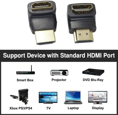 IRYNA 2 Pack HDMI 90 Degree Adapter and 270 Degree Male to Female Adapter, Right Angle HDMI, HDMI Male to Female Adapter Support 3D 4K HDMI Extender