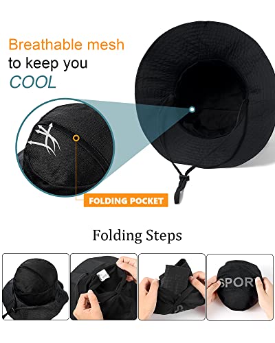 Waterproof Sun Upf 50+ Bucket Hat Uv Protection Packable Brimmed Boonie For Women Men Summer Lightweight Hiking Outdoor Cap Black #TOP2