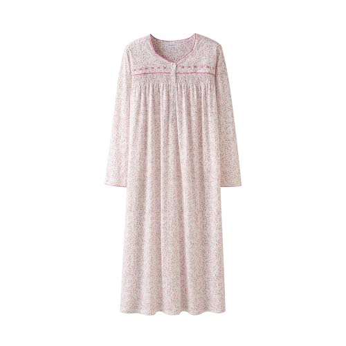 Keyocean Nightgowns for Women, Soft Cotton Comfy Lightweight Embroidered Long-sleeve Nightdress
