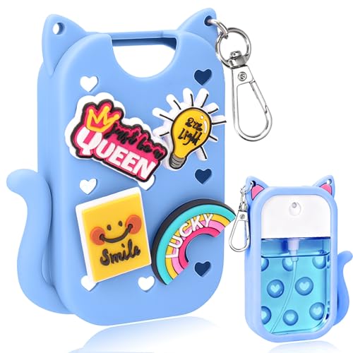 Mity rain Hand Sanitizer Spray Case Compatible With Touchland, Cute Silicone Hand Sanitizer Holder Keychain with 4 Charms, Portable Refillable Sanitizer Accessory, Gift for Women And Teens
