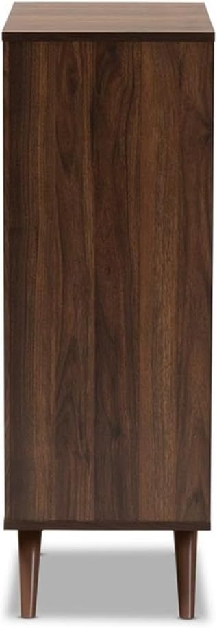 BOWERY HILL 2-Door Shoe Cabinet, Two-Tone Gray and Walnut Finish, Engineered Wood, 38.1 in H x 23.6 in W x 13.4 in D, 5 Shelves for 15 Pairs, Splayed Legs, Modern Entryway Storage Organizer