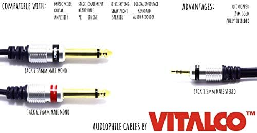 3.5mm to 6.35mm x2 Cable 1.5m Splitter Vitalco Mini Jack 1/8 Inch Stereo to Double 1/4 Inch Mono Male to Male Plug Gold OFC