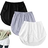 Blusenrock Hemdverlängerung Damen ,3 Stück Blusenverlängerung Set,Bluse Rrock Verlängerung Verlängerter Unterrock mit Knöpfen für T-Shirts,Pullover und Hemden (Schwarz, Weiß, Blau-Weiß Gestreift)