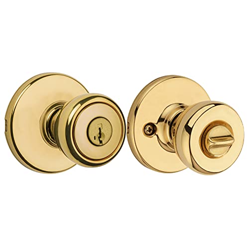 Kwikset Tylo Entry Door Knob with Lock and Key, Secure Keyed Handle Exterior Doorlock, Doorknob For Front Entrance and Bedrooms in Polished Brass by Kwikset - Image 3