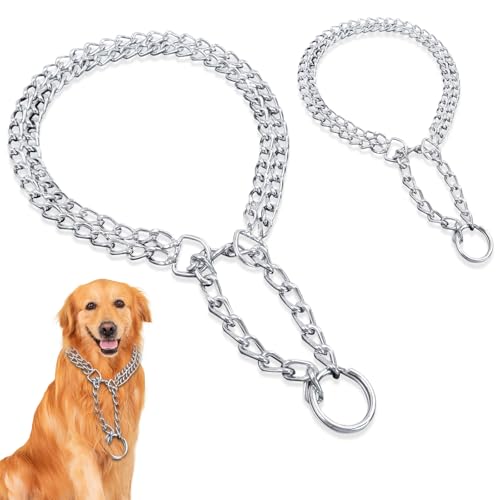 Uryxery Collare a Strozzo 48–55 cm, Collare a Catena in Acciaio Inox, Martingale Regolabile – Set da 2 per Cani Medi e Grandi, Maglie Arrotondate, Anello per Guinzaglio