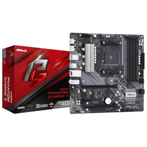 ASRock A520M Phantom Gaming 4 AM4 AMD A520 SATA 6Gb/s Micro ATX AMD Motherboard Cover