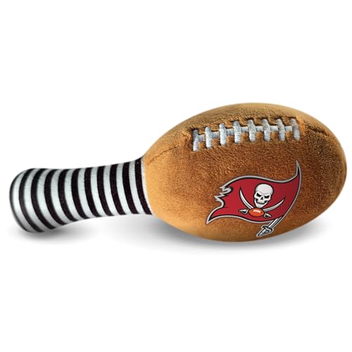 Image of Tampa Bay Buccaneers Plush Football Rattle by Smilo - Officially Licensed NFL Baby Rattle Toy - Soft Baby Rattle with Bell - for Babies and Toddlers from 3 Months