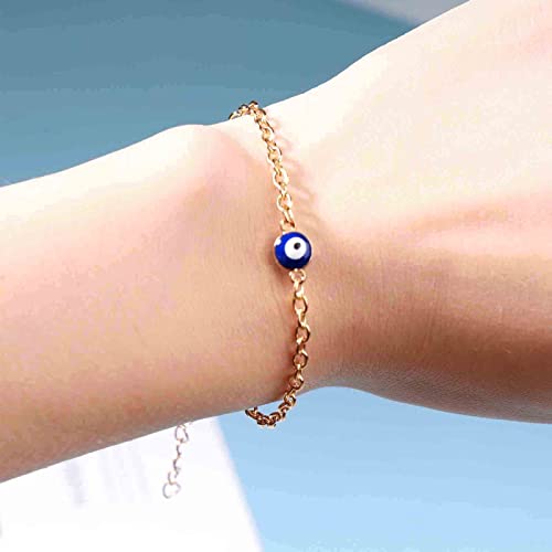 Boho Evil Eye Bracelet Blue Eye Bracelet Gold Protection Bracelet Adjustable Hand Chain Lucky Charms Hand Chain Jewelry for Women and Girls (Gold)2