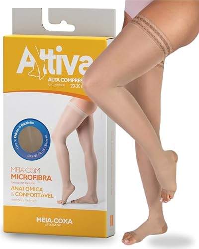 Meia de Compressão Feminina 7/8 Meia Coxa Alta 20-30 mmHg Ponteir...