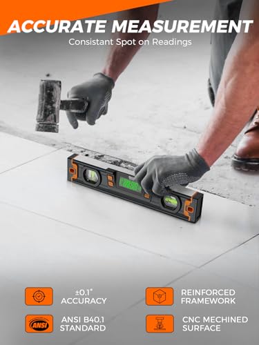 Image of Mecurate 10-Inch Digital Level, Professional Smart Precision Torpedo Level Tool, Bright LCD Display, Audible Alerts, Magnetic Bottom, Dust Water Resistant, with Carrying Case