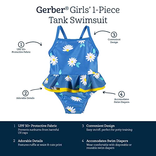 Gerber Girls' One-Piece Swimsuit, Blue Daisies, 3-6 Months #TOP3