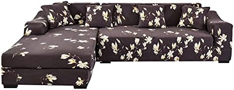 Mingfuxin L-Shaped Sofa Slipcovers, 2PCS Jacquard Polyester Fabric Stretch Sofa Covers Furniture Protectors + 2 Pillow Covers for L Shape Sectional Sofa Couch (L-Shaped 3+3 Seats, Printed#06)