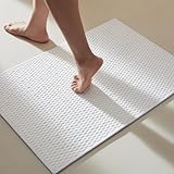 TYUU Bathroom Rugs Non Slip Washable, Super Absorbent Thin Bath Mat Quick Dry Low Pile Bathroom Rug, White 24