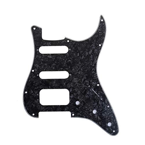 Musiclily Pro 11穴 ラウンドコーナー HSS USA/メキシコストラトキャスターギター用ピックガード ハムバッカー取付オープンピックアップ用3ネジ 4プライブラックパール