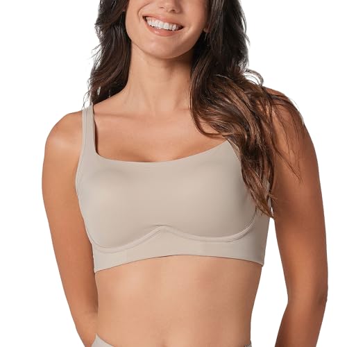 Leonisa Everyday Light Wireless Bra with Support - Comfortable Back Smoothing Bras for Women Beige