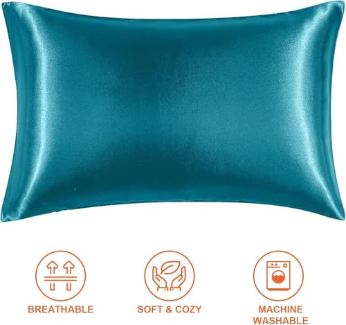 Image of Satin Pillow Covers Set of 2 - Soft & Smooth Pillowcases for Hair & Skin Care | Envelope Closure | Includes 3 Free Random Color Scrunchies | Frizz-Free Sleep Essentials (Violet)