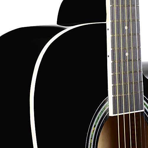 Image of Juarez 41 Inch Acoustic Guitar Kit with Truss Rod, JRB41C /BK Solid Linden Wood, Ziko Strings, Pearl Rosette & Bridge, Die Cast Machine with Picks, Strap, Strings & Bag, Gloss Black