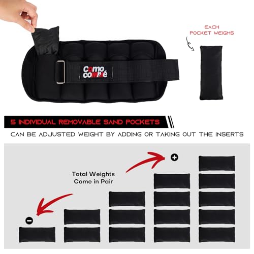 Image of Adjustable Ankle Weights, 2 3 5 lb 1 Pair Strength Training Wrist Leg Arm Weights for Women, Men, Weighted Ankle Weight Set with Removable Sandbags for for Gym, Fitness Workout, Running Lifting
