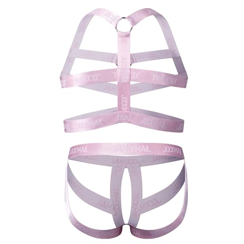 JOCKMAIL Men's Body Chest Harness Jockstrap Underwear Set Elastic Waistband Mens Jock Strap with Body Chest Harness