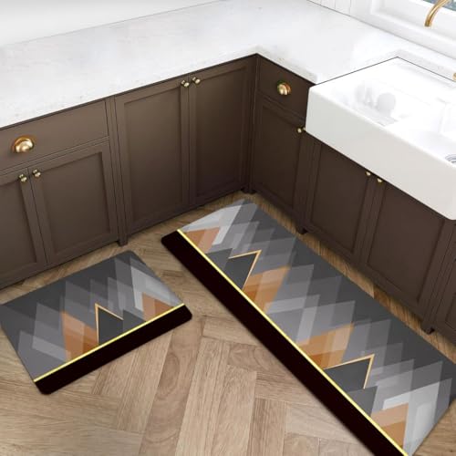 Image of Kitchen Anti Slip Mat for Floor, Waterproof Washable Kitchen Mats, Non Slip Kitchen Floor Mats for Home, Soft Mats for Kitchen, Kitchen Mats for Floor Anti Slip (Geometric-Triangle)