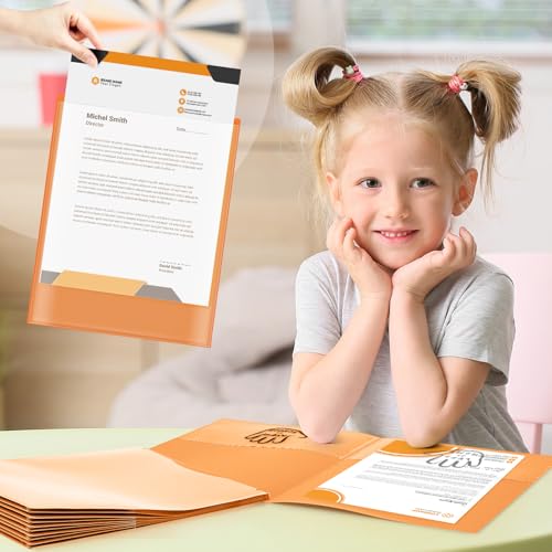 Henoyso 72 Pcs School to Home Folder with Pocket Plastic Heavy Duty Clipboard Folder with Clear Front Pocket Homework Take Home Folders for School Students Parent Teacher Communication (Orange) - Image 6