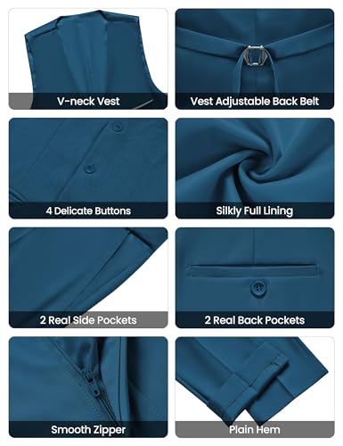 Image of WULFUL Men's Slim Fit Suit One Button 3-Piece Blazer Dress Business Wedding Party Jacket Vest & Pant