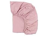 KraftKids Sábana bajera de muselina con puntos dorados sobre rosa, 100% algodón, tamaño 140 x 70 cm, funda de colchón hecha a mano fabricada en la UE