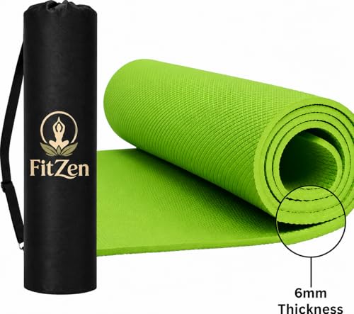 Image of 6mm EVA Yoga Mat with Carry Strap, Non-Slip Exercise & Workout Mat for Yoga, Pilates, Stretching, Meditation, Home Gym (Green)