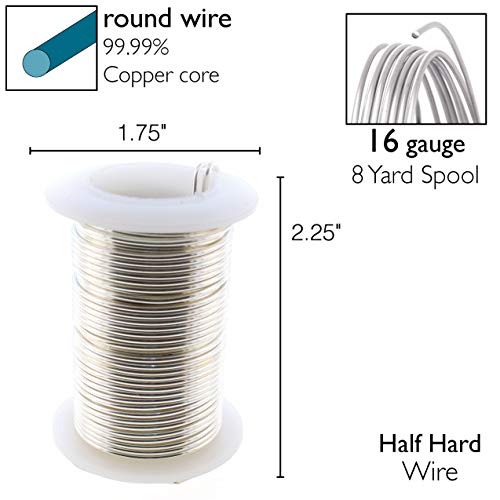 Image of The Beadsmith Wire Elements 16-Gauge Lacquered Tarnish-Resistant Copper Wire for Jewelry Making, 8 Yard, 7.32 Meter Spool (Silver Color)